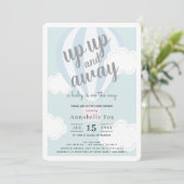 Up Up and Away Blue Hot Air Balloon Baby Shower Invitation (Standing Front)