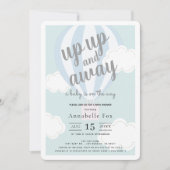 Up Up and Away Blue Hot Air Balloon Baby Shower Invitation (Front)
