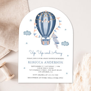 Up Up and Away Blue Hot Air Balloon Baby Shower Invitation