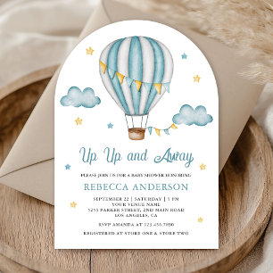 Up Up and Away Blue Hot Air Balloon Baby Shower Invitation