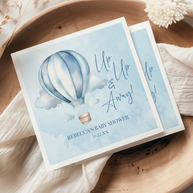 Up Up and Away! Blue Hot Air Balloon Baby Shower Napkin (Creator Uploaded)