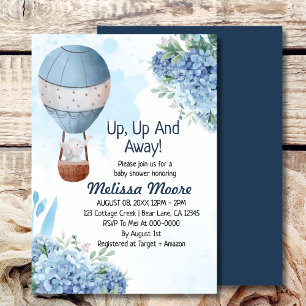 Up up and away boy hot air balloon elephant  invitation
