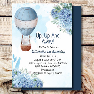 Up up and away boy hot air balloon elephant  invitation