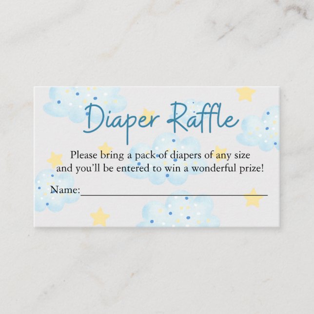 Up Up and Away Clouds and Stars Diaper Raffle Enclosure Card (Front)