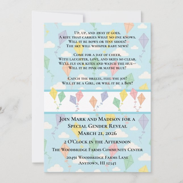 Up, Up and Away Gender Reveal Invitation (Front)