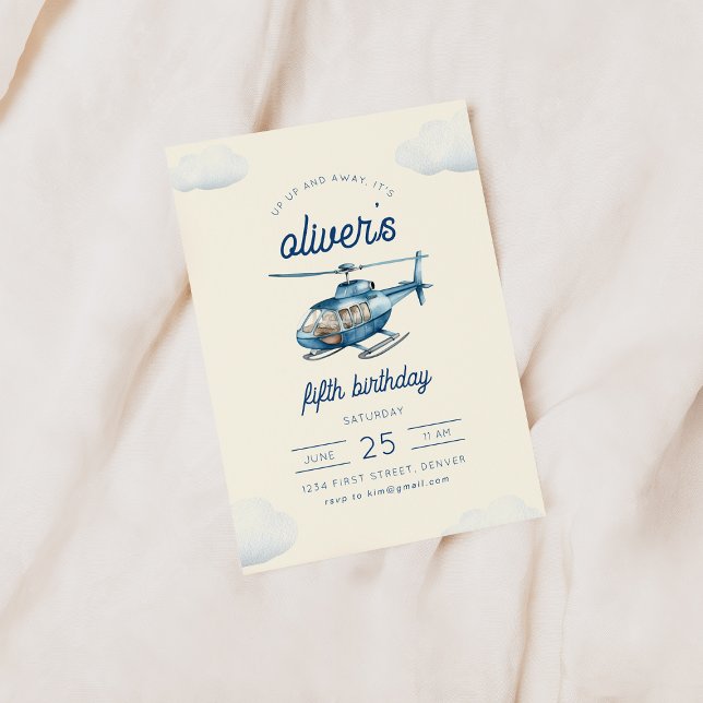 Up Up and Away Helicopter Flight Birthday Invite (Creator Uploaded)