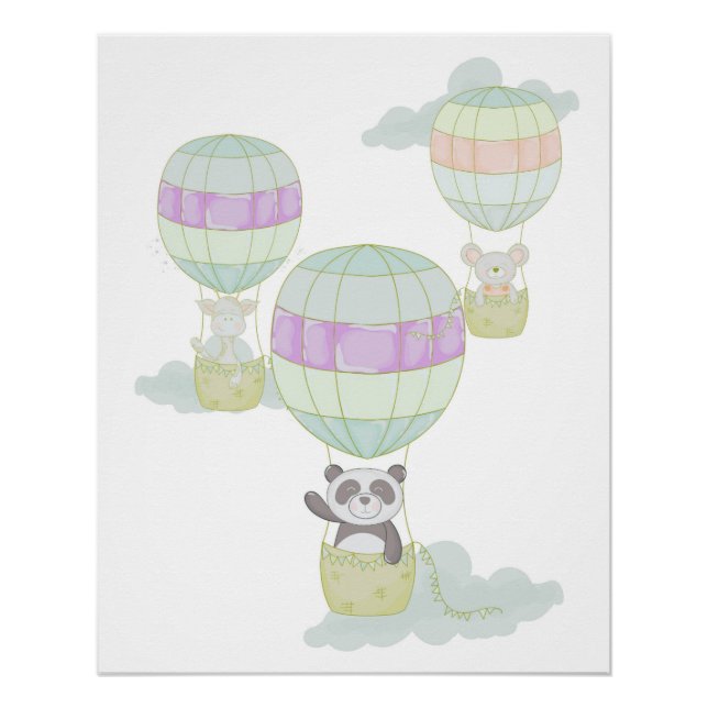 "Up, Up, and Away!" - Hot Air Balloon Animal Poster (Front)