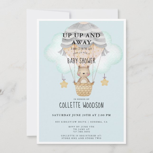Up Up And Away Hot Air Balloon Baby Shower  Invitation (Front)