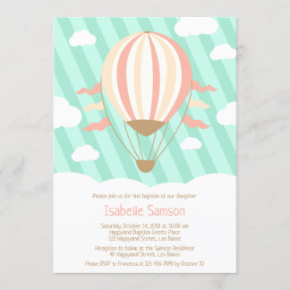 Up Up and Away Hot Air Balloon Baptism Invitation