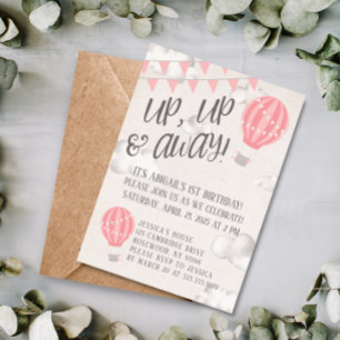 Up Up and Away Hot Air Balloon Birthday Party Invitation