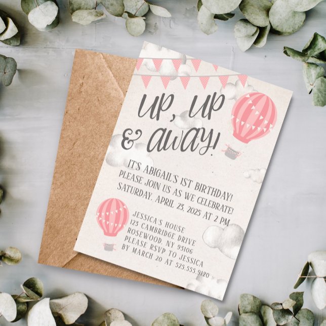 Up Up and Away Hot Air Balloon Birthday Party Invitation (Creator Uploaded)