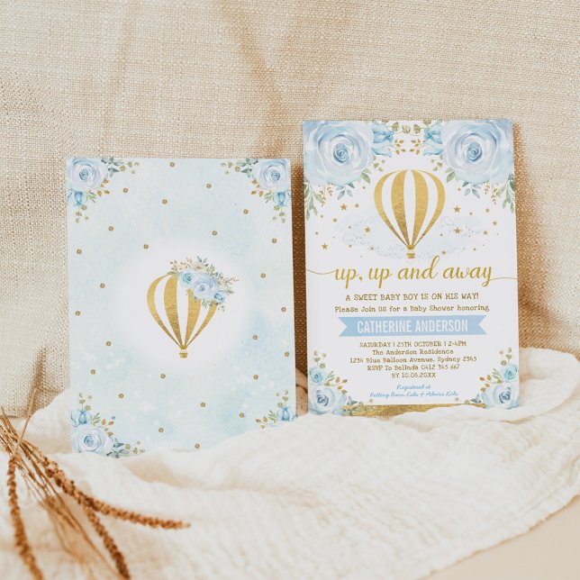 Up Up and Away Hot Air Balloon Boy Baby Shower Invitation (Creator Uploaded)