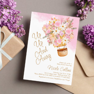 Up Up and Away Pink Floral Balloon Baby Shower  Invitation