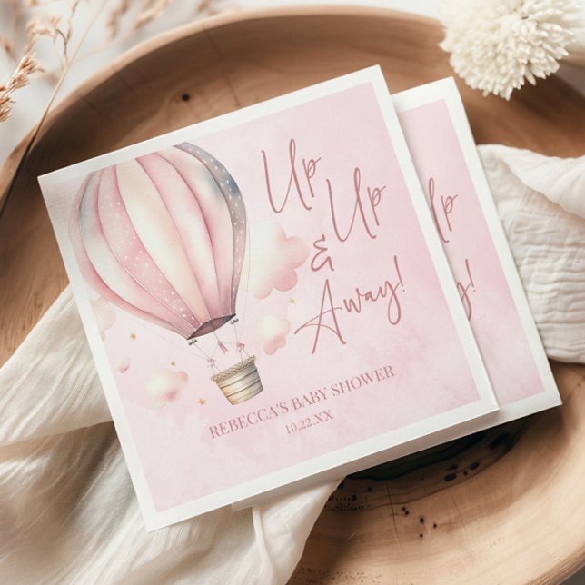 Up Up and Away! Pink Hot Air Balloon Baby Shower Napkin (Creator Uploaded)