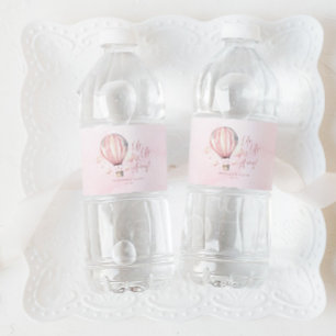 Up Up and Away! Pink Hot Air Balloon Baby Shower Water Bottle Label