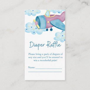 Up Up and Away Purple Aeroplane Diaper Raffle Enclosure Card