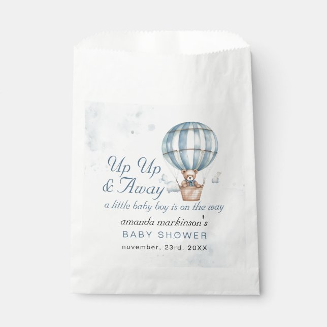 Up Up and Away! Teddy Bear Balloon Baby Shower  Favour Bag (Front)