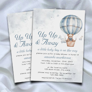 Up Up and Away! Teddy Bear Balloon Baby Shower  Invitation