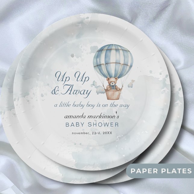 Up Up and Away! Teddy Bear Balloon Baby Shower  Paper Plate (Creator Uploaded)
