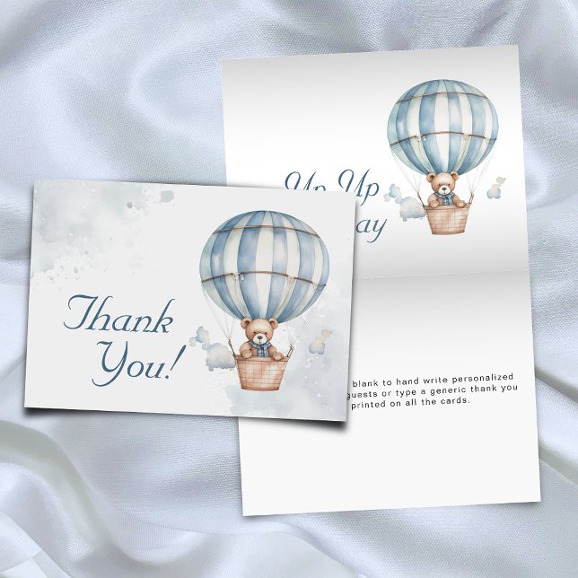 Up Up and Away! Teddy Bear Balloon Baby Shower  Thank You Card (Creator Uploaded)