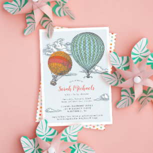 Up Up and Away Vintage Hot Air Balloon Baby Shower Invitation