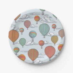 Up Up and Away Vintage Hot Air Balloon Paper Plate