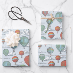 Up Up and Away Vintage Hot Air Balloon Wrapping Paper Sheet