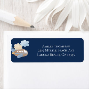 Up Up and Away Watercolor Aeroplane Boy Baby Showe Return Address Label