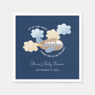 Up Up and Away Watercolor Airplane Boy Baby Shower Napkin
