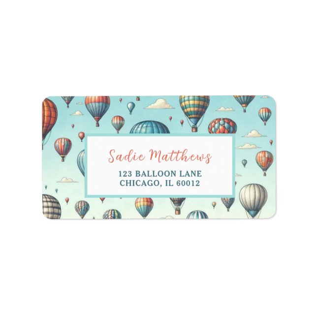 Up, Up, and Away! Whimsical Hot Air Balloons Label (Front)