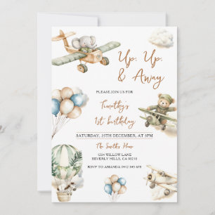 Up Up & Away Airplane Boy 1st Birthday Invitation