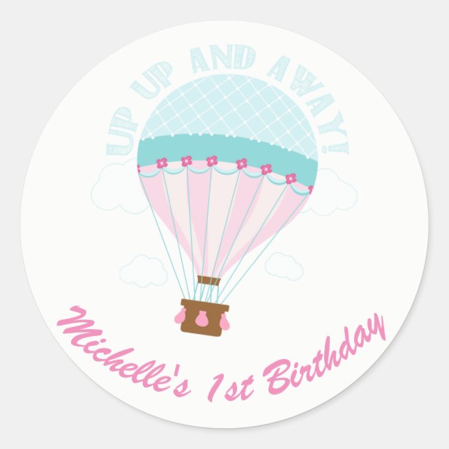 Up Up & Away hot air balloon Classic Round Sticker (Front)