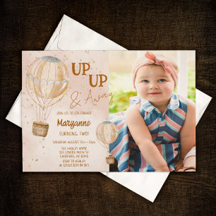 Up Up & Away Hot Air Balloon Photo 2nd Birthday Invitation