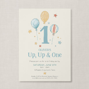 Up Up One Vintage Balloon Daydream First Birthday Invitation