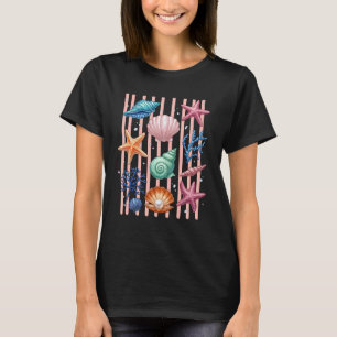 up white - Womens Seashell Starfish Coastal Beach  T-Shirt
