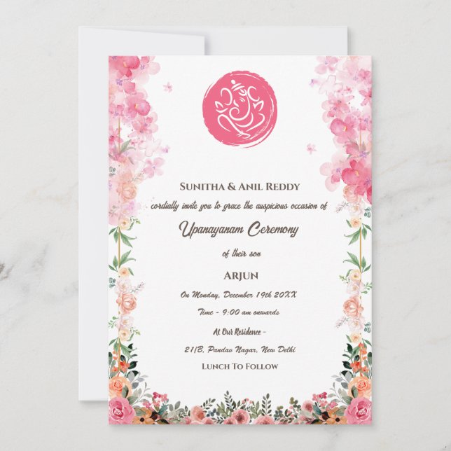 Upanayanam aka Hindu Holy Thread Janeu Ceremony Invitation (Front)