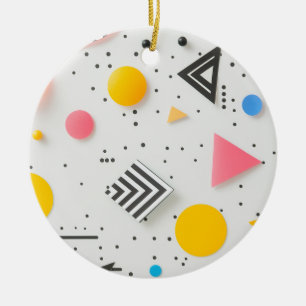 Upbeat background of shapes and stripes ceramic ornament