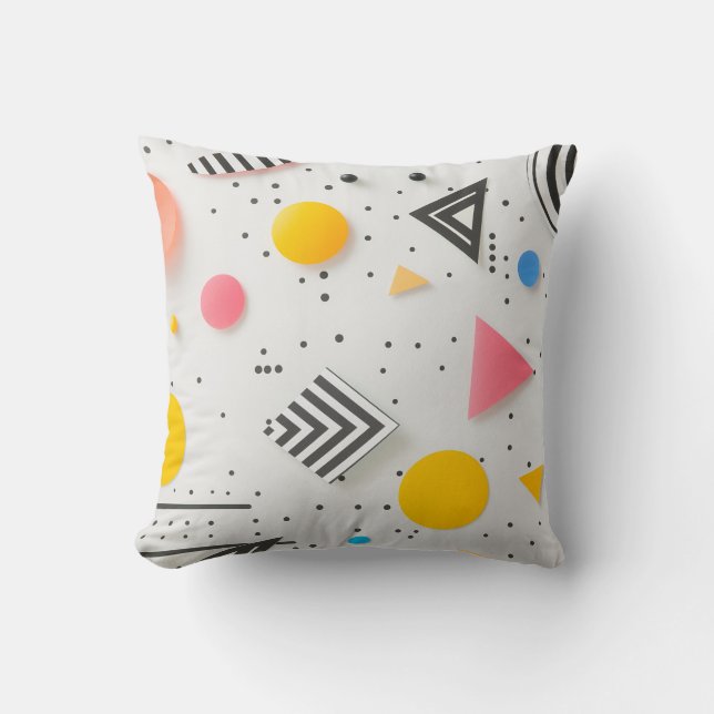 Upbeat background of shapes and stripes cushion (Front)