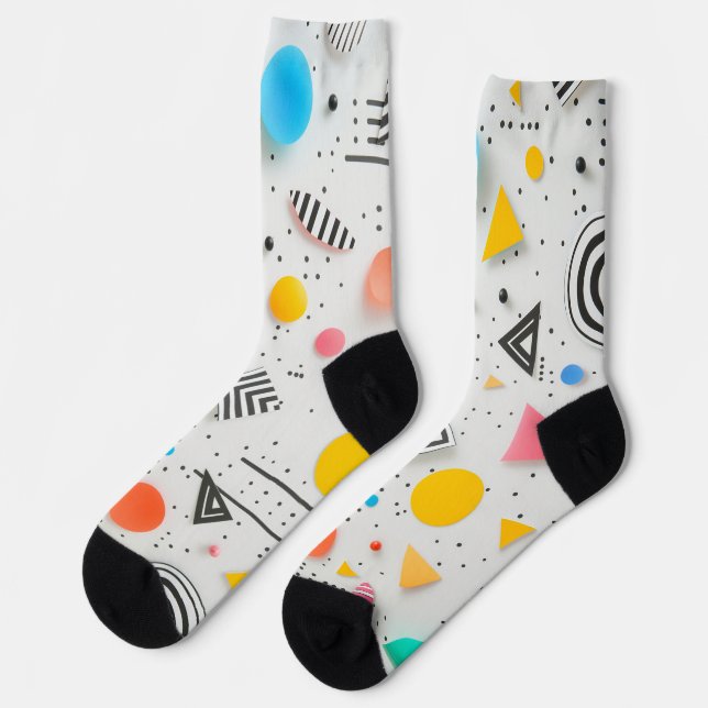 Upbeat background of shapes and stripes socks (Left)