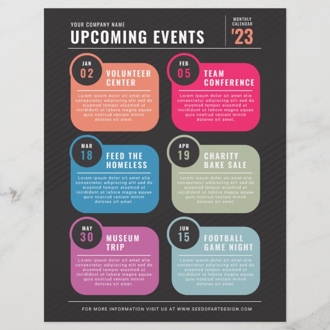 Upcoming Calendar of Events Schedule Flyer (Front)