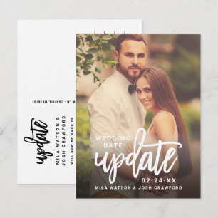 Update Brushed Script Wedding Photo Save the Date Announcement Postcard
