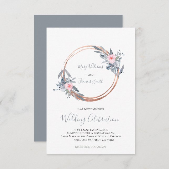 update | dusty blue and rose pink circle frame invitation (Front/Back)
