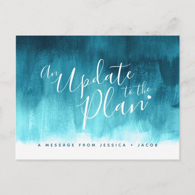 Update to plan aqua wash heart wedding cancelled announcement postcard (Front)