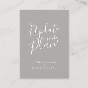 Update to plan gray white heart wedding cancelled enclosure card