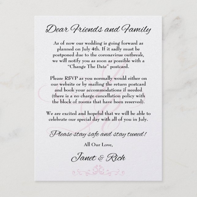Update wedding announcement card covid19 save the (Front)