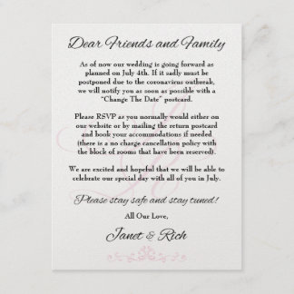 Update wedding announcement card covid19 save the