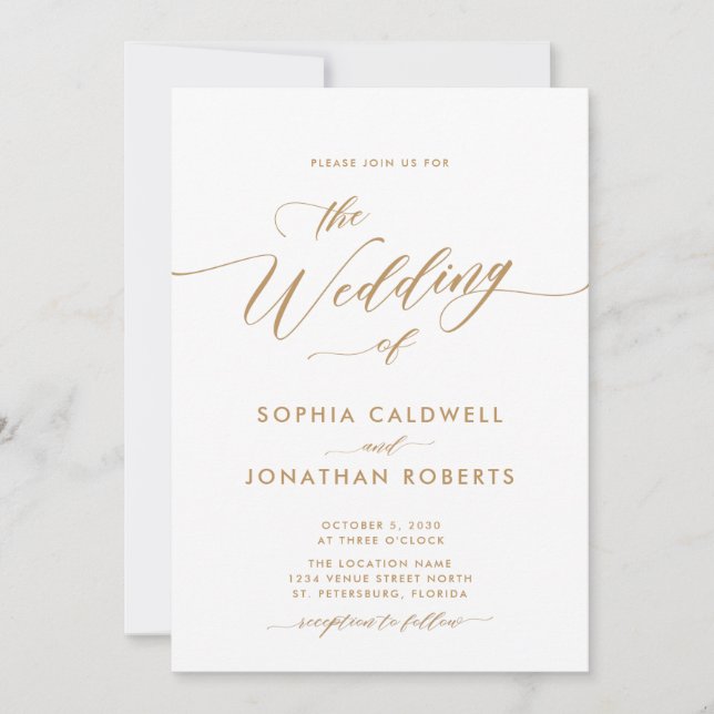 Updated All in One Gold Calligraphy Wedding Invitation (Front)