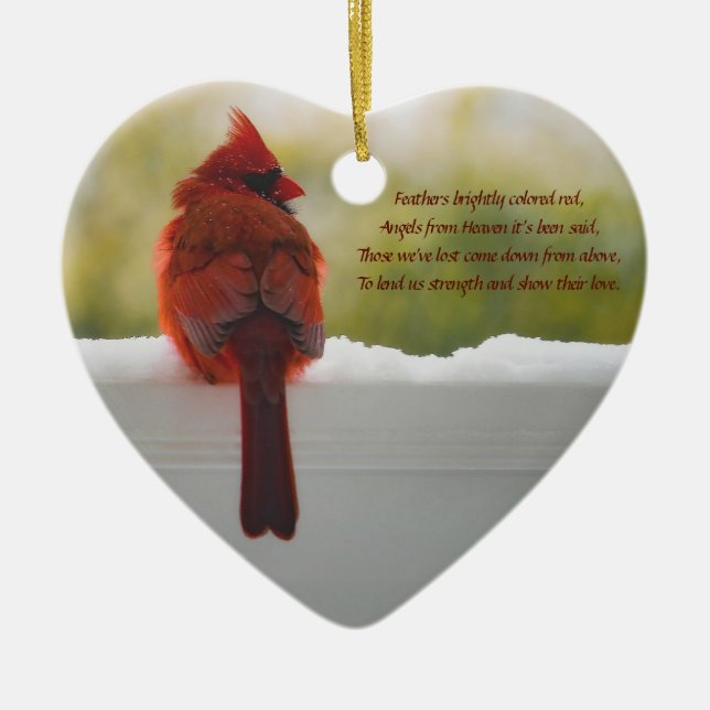 **Updated** Cardinal with Visitor From Heaven poem Ceramic Ornament (Front)