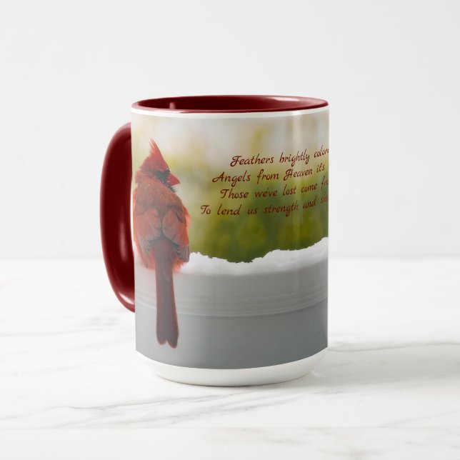 Updated: Cardinal with Visitor From Heaven poem Mug (Front Left)