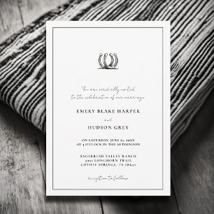 UPDATED Country Horseshoe Frame Western BW Wedding Invitation